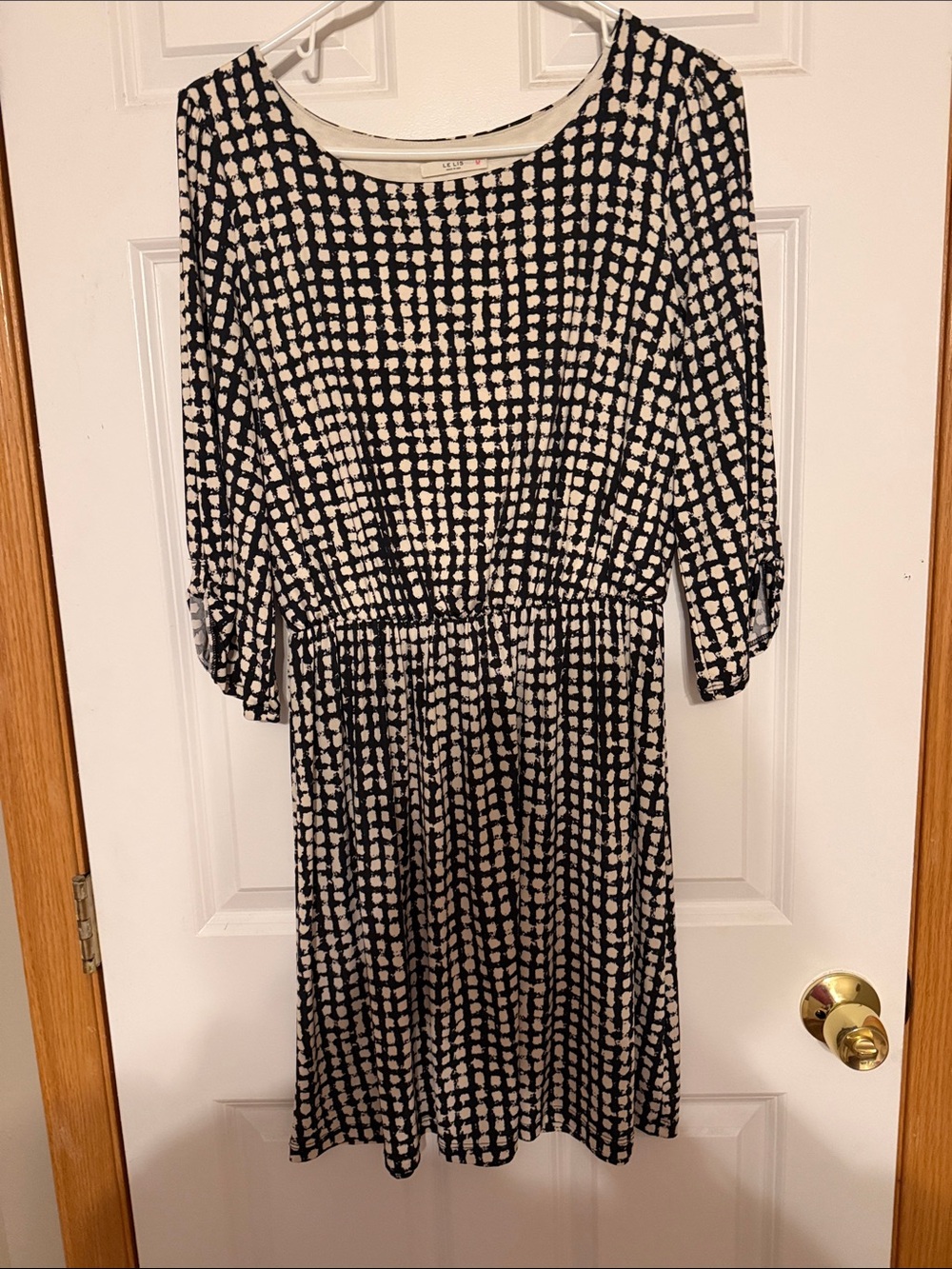 Le Lis Black and White Printed Long Sleeve Dress